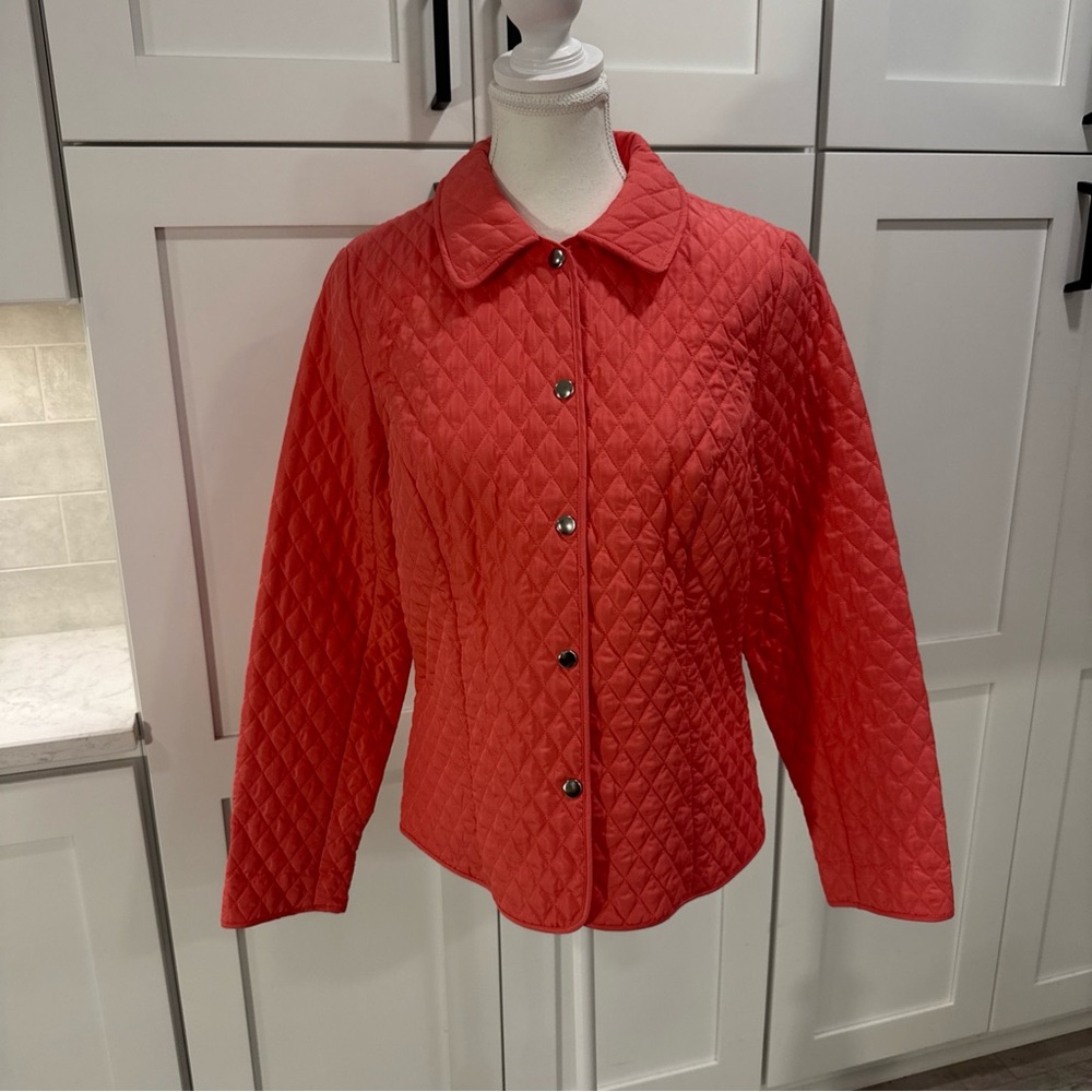 Tara Jones Quilted Coral Pink Snap Up Jacket Sz 10 Spring